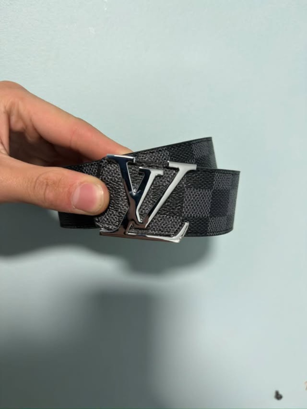 Louis Vuitton Black Damier Graphite LV Initiales Belt with Silver Buckle